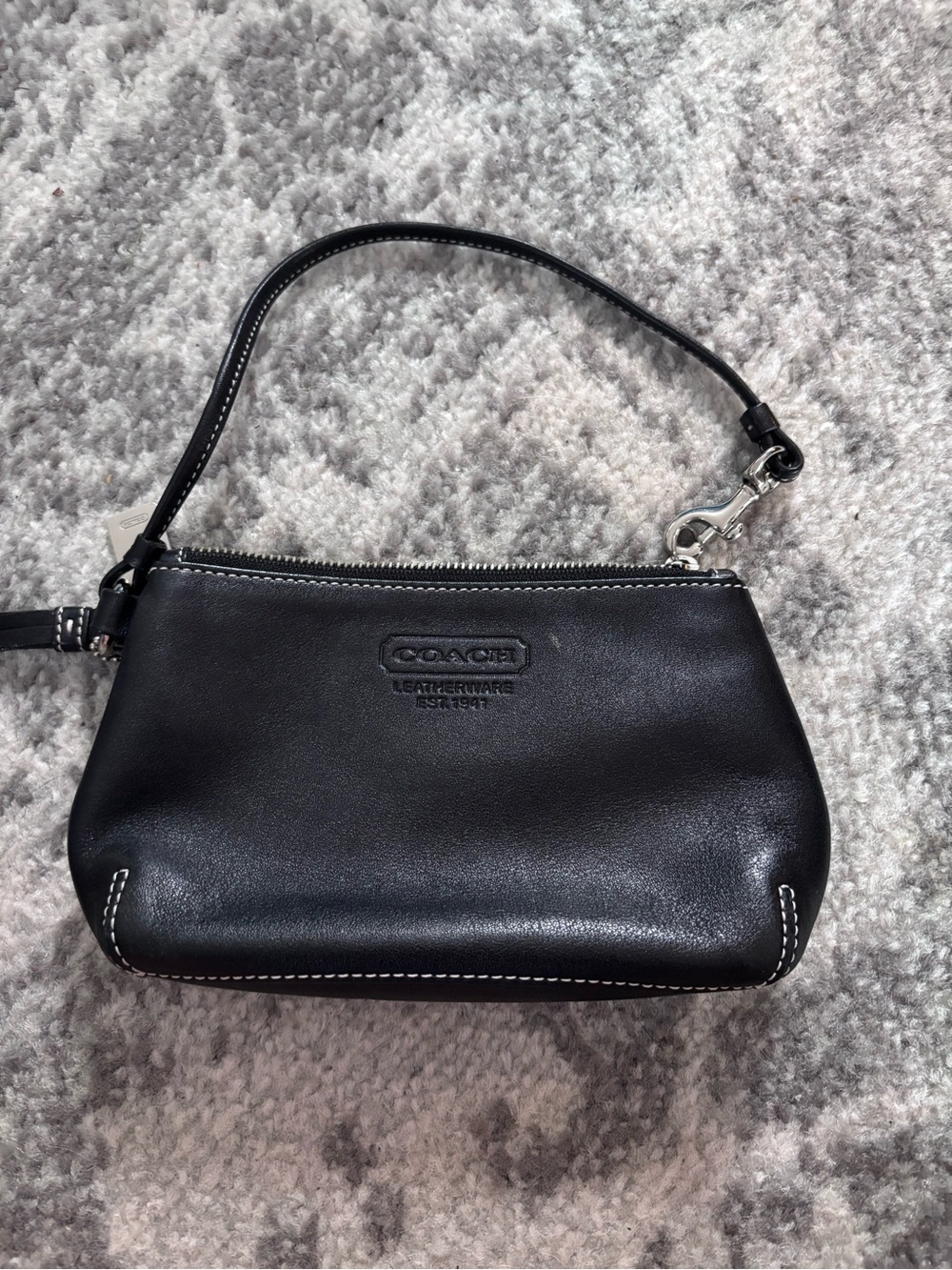 Coach Black Leather Wristlet with Silver Hardware